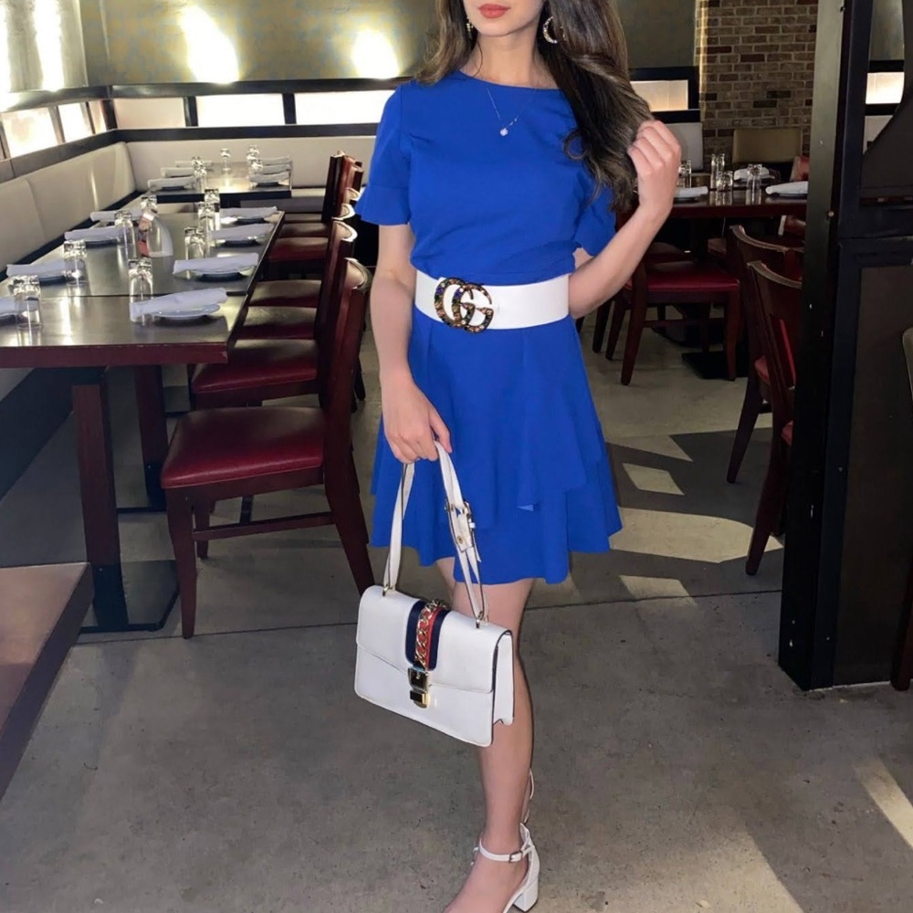 Blue mini dress with ruffles